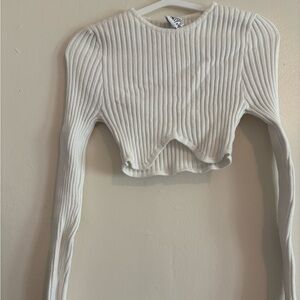 Princess Polly Ribbed Long-Sleeve Cropped Top in White